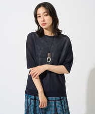 PZFGD15230 GEORGES RECH(ジョルジュ・レッシュ)  [日本製]ホールガーメントストレッチ5分袖ニット ネイビー