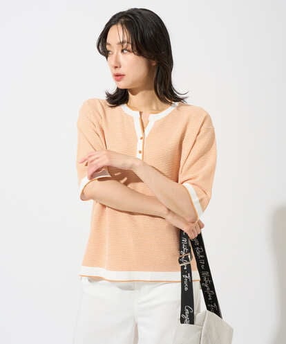 PZFGD19230 GEORGES RECH スクエアジャカードキーネックニット