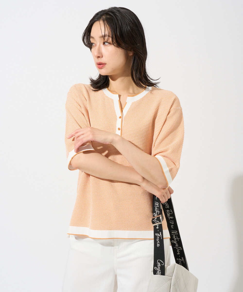 PZFGD19230 GEORGES RECH(ジョルジュ・レッシュ) スクエアジャカードキーネックニット オレンジ