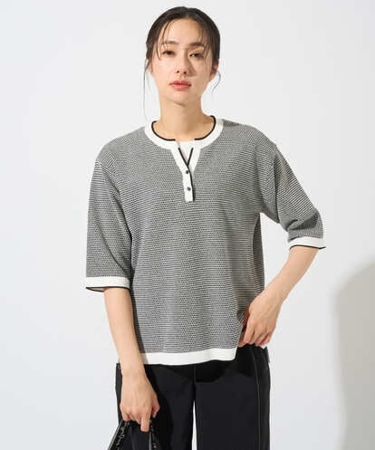 PZFGD19230 GEORGES RECH スクエアジャカードキーネックニット