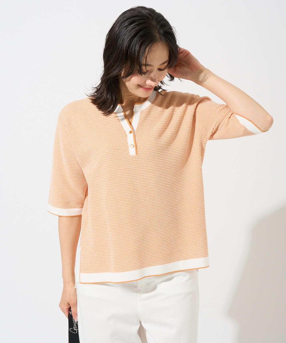 PZFGD19230 GEORGES RECH(ジョルジュ・レッシュ) スクエアジャカードキーネックニット ブラック