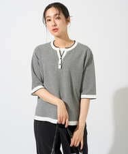 PZFGD19230 GEORGES RECH(ジョルジュ・レッシュ) スクエアジャカードキーネックニット ブラック