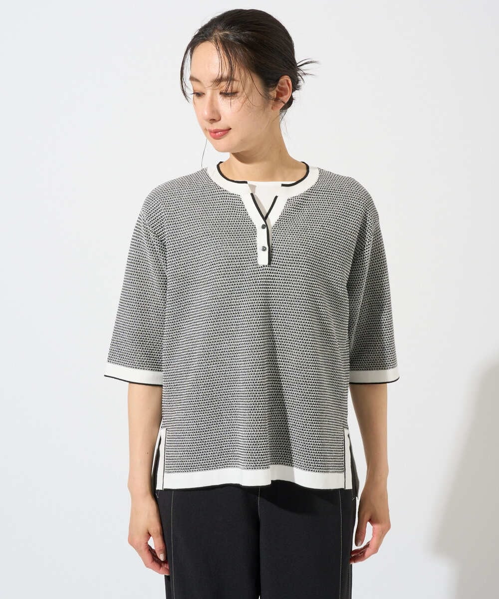 PZFGD19230 GEORGES RECH(ジョルジュ・レッシュ) スクエアジャカードキーネックニット ブラック