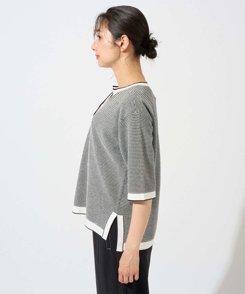 PZFGD19230 GEORGES RECH(ジョルジュ・レッシュ) スクエアジャカードキーネックニット ブラック