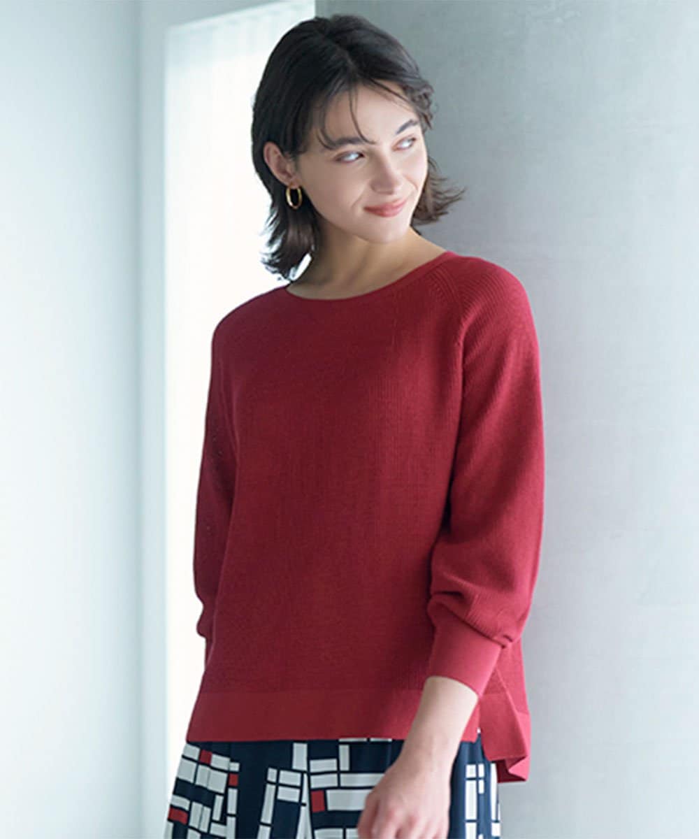 PZFGE43230 GEORGES RECH(ジョルジュ・レッシュ) [アンサンブル対応]畦タック柄ニットプルオーバー レッド