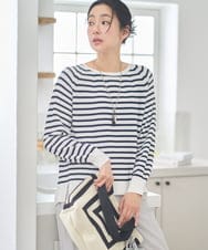 PZFGE43230 GEORGES RECH(ジョルジュ・レッシュ) [アンサンブル対応]畦タック柄ニットプルオーバー ホワイト(ボーダー柄)