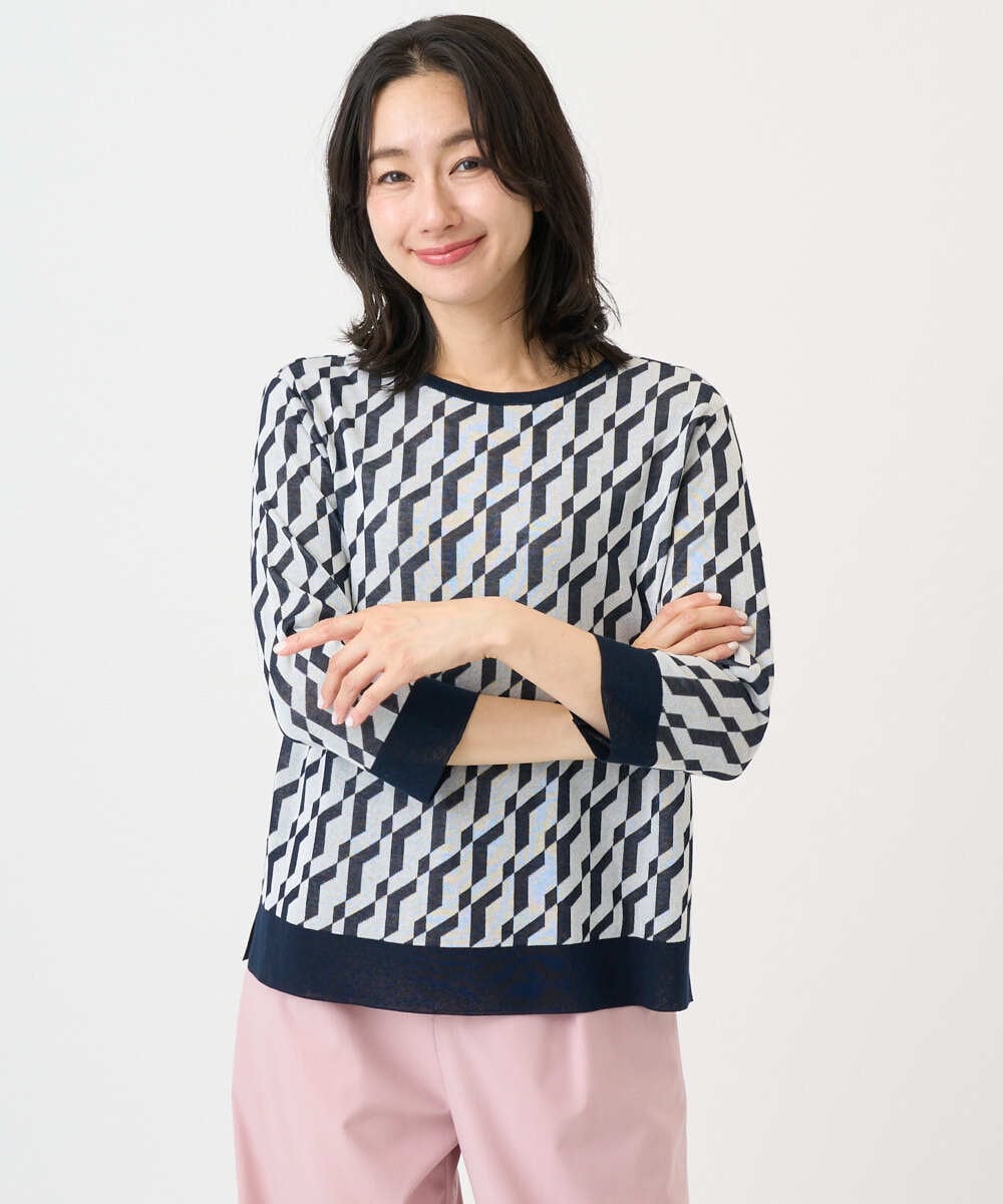 PZFGF53250 GEORGES RECH(ジョルジュ・レッシュ)  [日本製]ハイゲージ幾何ジャカードニット ネイビー