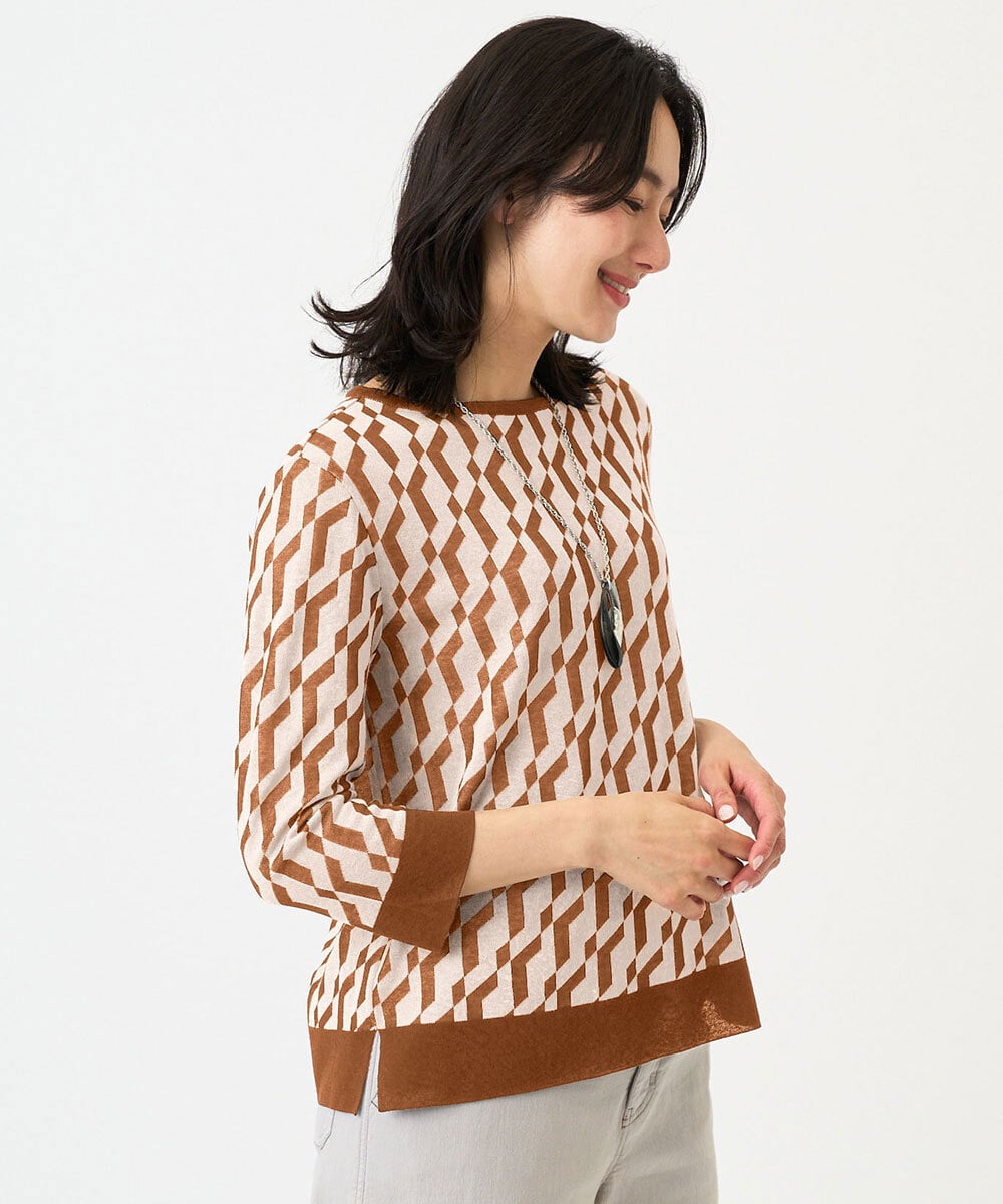 PZFGF53250 GEORGES RECH(ジョルジュ・レッシュ)  [日本製]ハイゲージ幾何ジャカードニット ベージュ