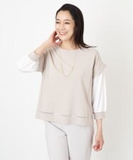 PZFGS03230 GEORGES RECH(ジョルジュ・レッシュ) [アンサンブル対応]刺繍ライン袖コンシャスニット グレージュ