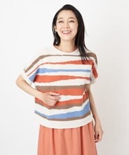 PZFGS05250 GEORGES RECH(ジョルジュ・レッシュ) [速乾]サンドウェーブ柄フレンチスリーブニット レッド系