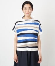 PZFGS05250 GEORGES RECH(ジョルジュ・レッシュ) [速乾]サンドウェーブ柄フレンチスリーブニット ブルー系