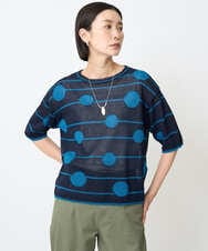 PZFHB07290 GEORGES RECH(ジョルジュ・レッシュ) ペーパーヤーンドット5分袖ニット ネイビー系