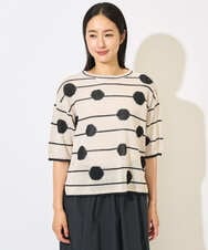 PZFHB07290 GEORGES RECH(ジョルジュ・レッシュ) ペーパーヤーンドット5分袖ニット アイボリー系
