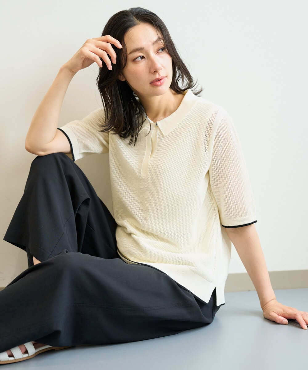 PZFHE64250 GEORGES RECH(ジョルジュ・レッシュ) メッシュ半袖ポロニット ブラウン