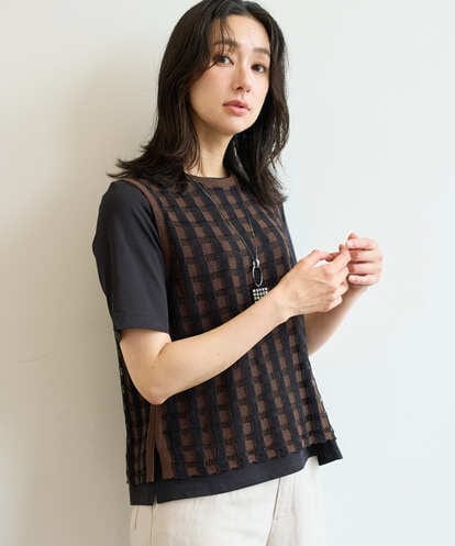 PZFHE65230 GEORGES RECH [2点セット]レイヤードチェックニットベスト