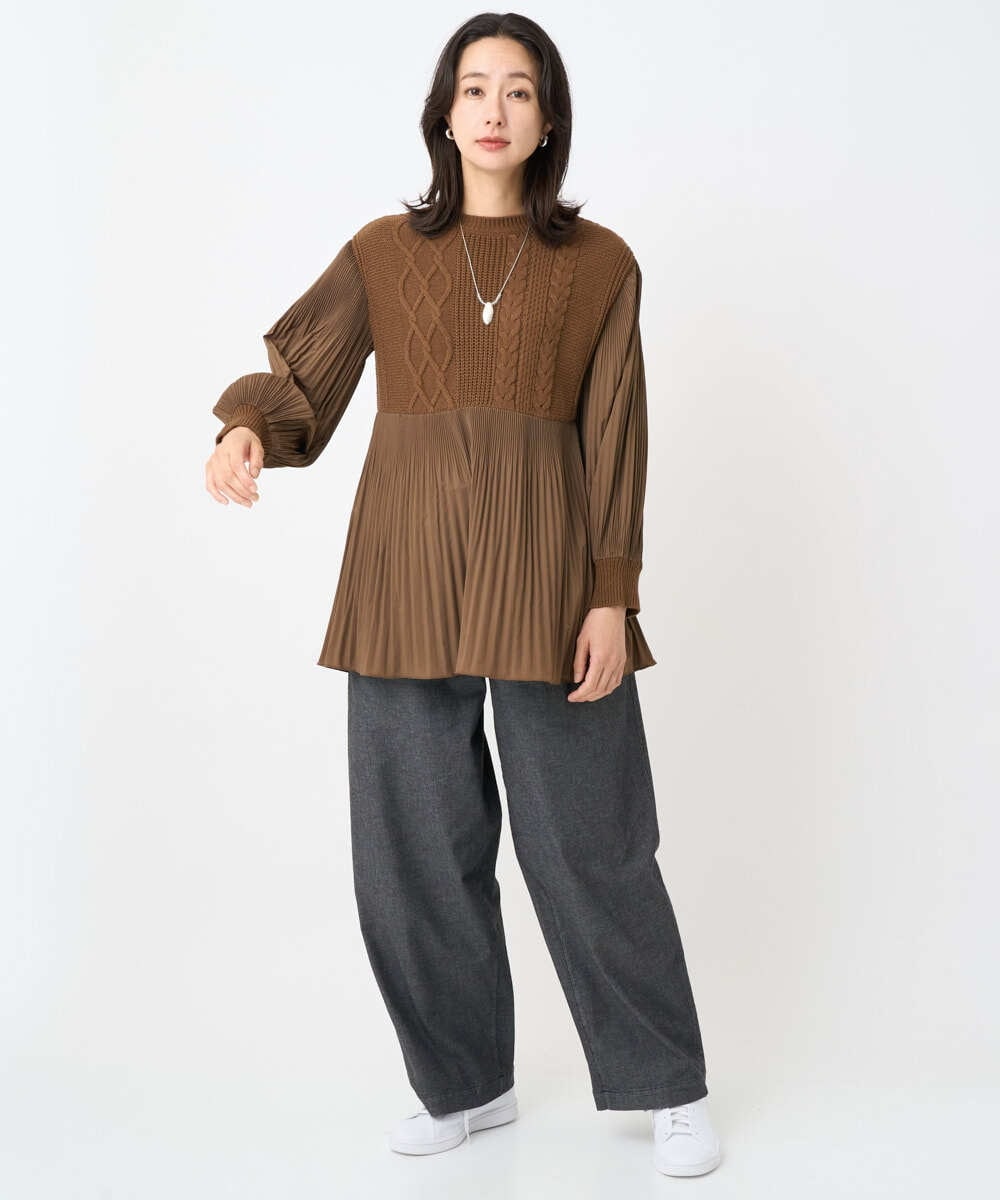PZFJB48290 GEORGES RECH(ジョルジュ・レッシュ) プリーツ切替ケーブルチュニックニット ブラウン