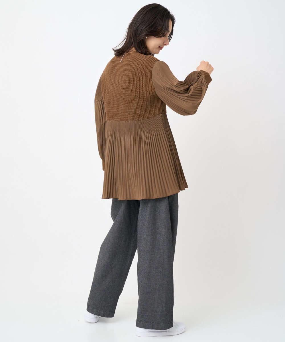 PZFJB48290 GEORGES RECH(ジョルジュ・レッシュ) プリーツ切替ケーブルチュニックニット ブラウン