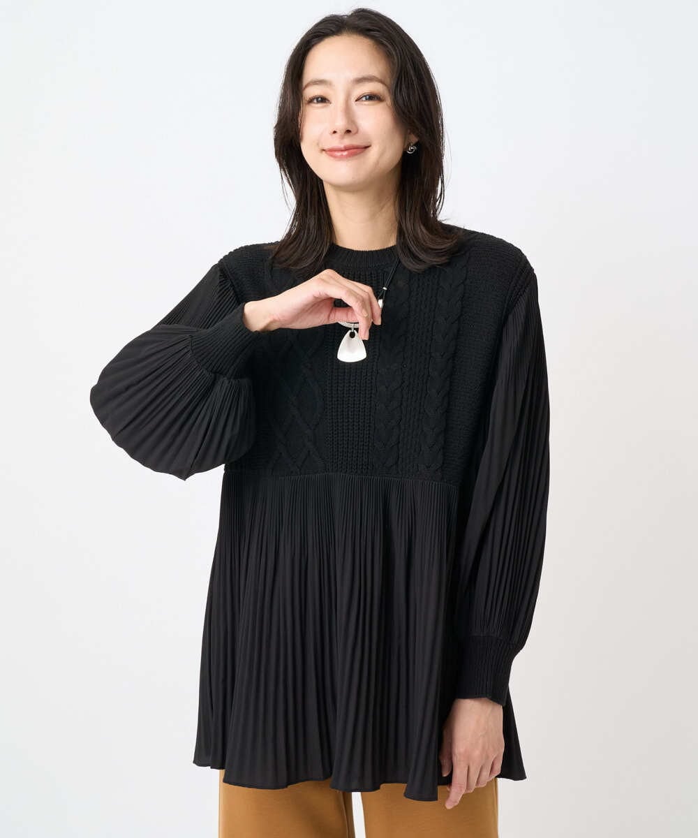 PZFJB48290 GEORGES RECH(ジョルジュ・レッシュ) プリーツ切替ケーブルチュニックニット ブラウン