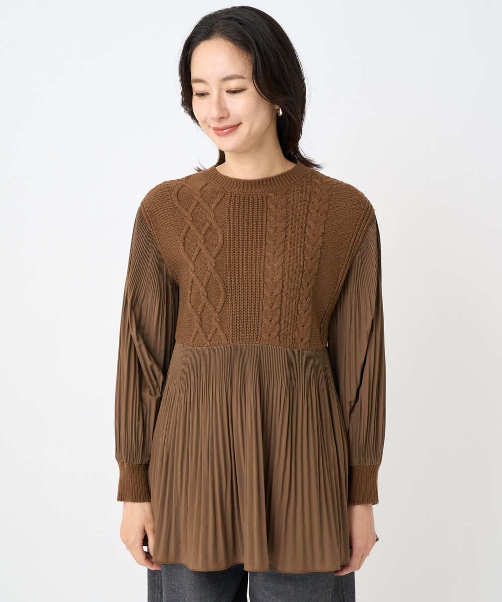 PZFJB48290 GEORGES RECH(ジョルジュ・レッシュ) プリーツ切替ケーブルチュニックニット ブラウン