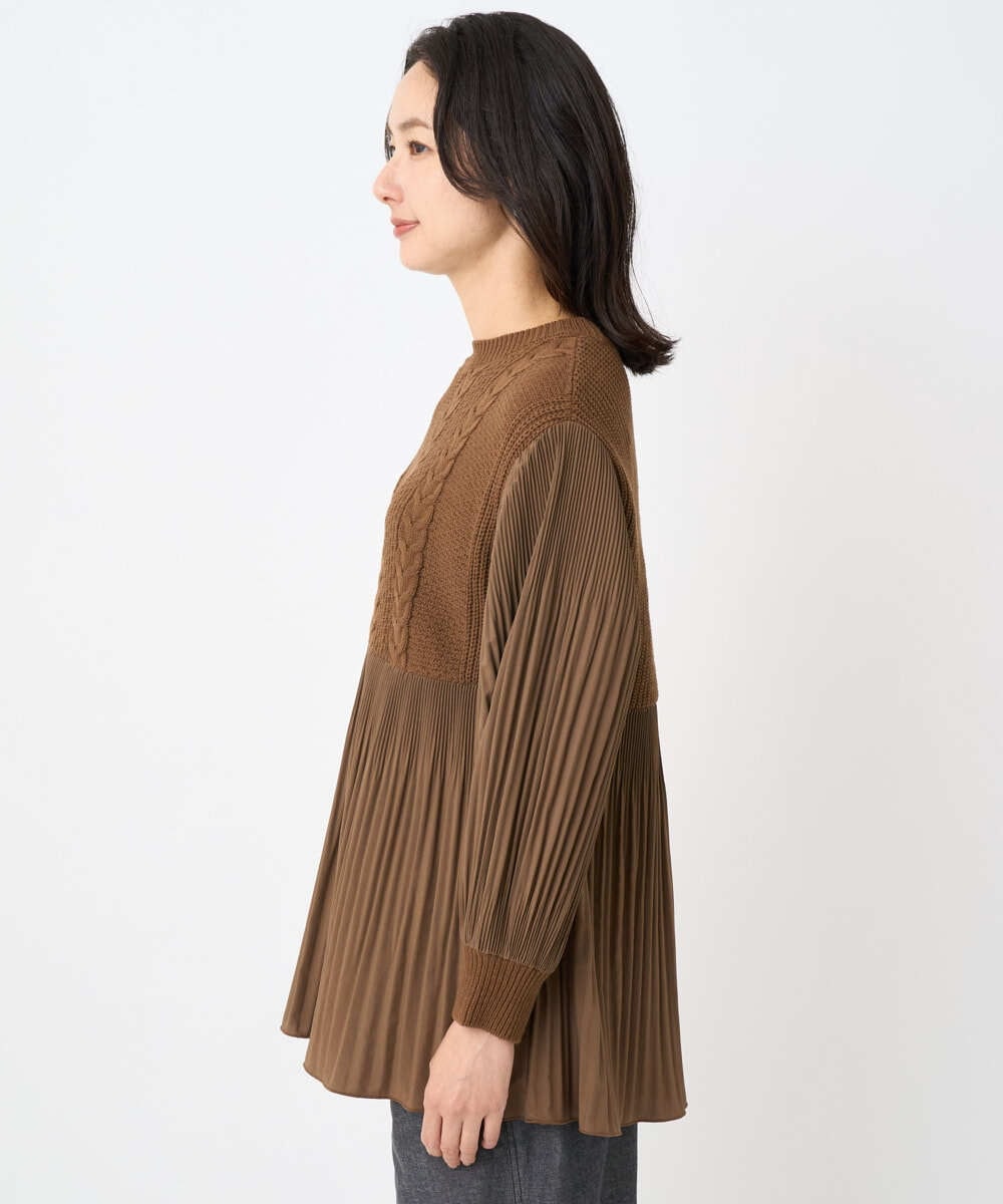 PZFJB48290 GEORGES RECH(ジョルジュ・レッシュ) プリーツ切替ケーブルチュニックニット ブラウン