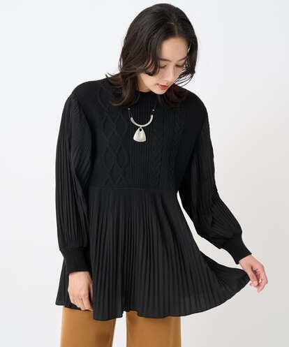 PZFJB48290 GEORGES RECH プリーツ切替ケーブルチュニックニット