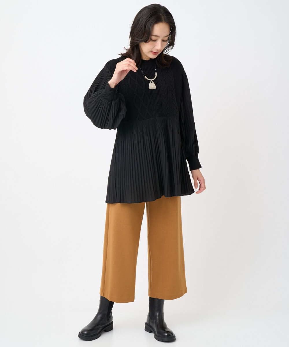 PZFJB48290 GEORGES RECH(ジョルジュ・レッシュ) プリーツ切替ケーブルチュニックニット ブラック