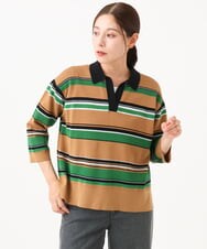 PZFJE17290 GEORGES RECH(ジョルジュ・レッシュ) スキッパーカラーマルチボーダーミラノリブニット ライトグレー系