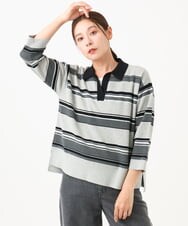 PZFJE17290 GEORGES RECH(ジョルジュ・レッシュ) スキッパーカラーマルチボーダーミラノリブニット ライトグレー系