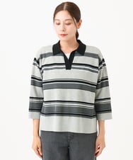 PZFJE17290 GEORGES RECH(ジョルジュ・レッシュ) スキッパーカラーマルチボーダーミラノリブニット ライトグレー系