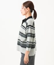 PZFJE17290 GEORGES RECH(ジョルジュ・レッシュ) スキッパーカラーマルチボーダーミラノリブニット ライトグレー系