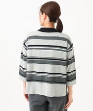 PZFJE17290 GEORGES RECH(ジョルジュ・レッシュ) スキッパーカラーマルチボーダーミラノリブニット ライトグレー系