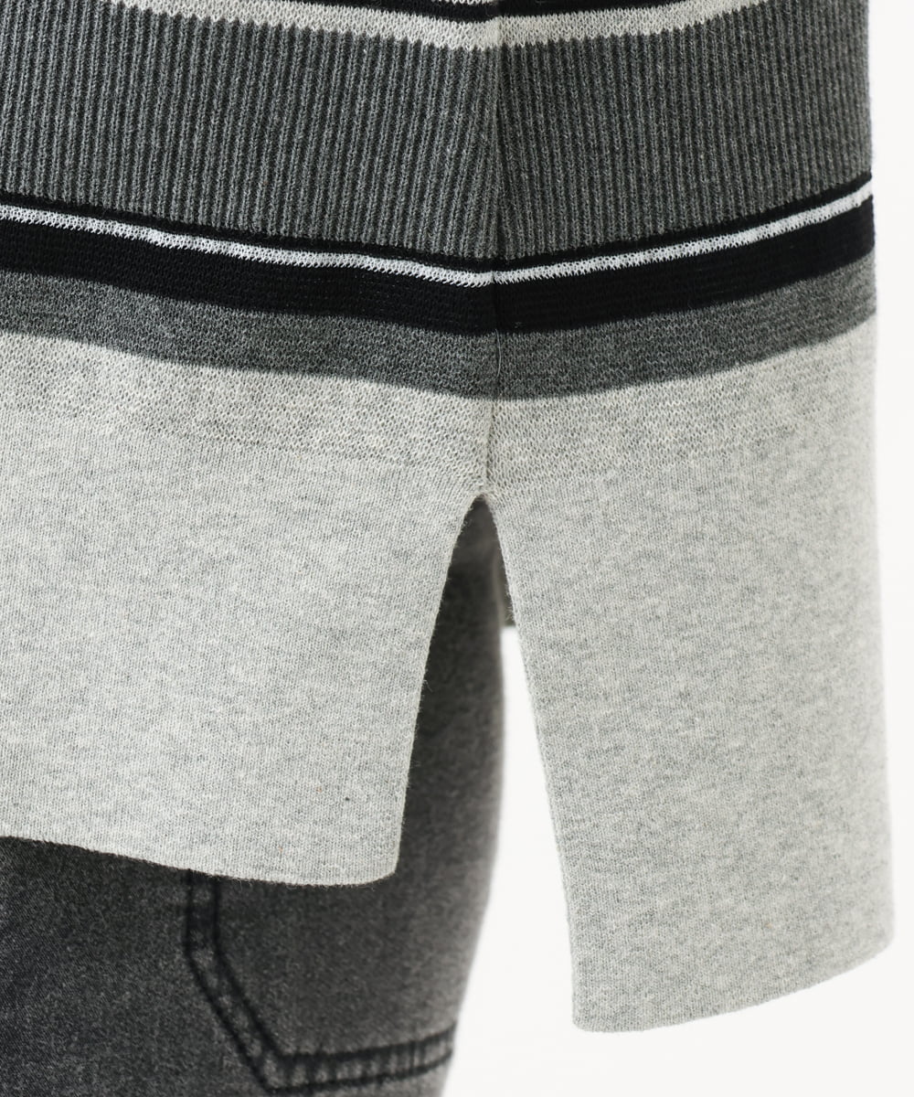PZFJE17290 GEORGES RECH(ジョルジュ・レッシュ) スキッパーカラーマルチボーダーミラノリブニット ライトグレー系