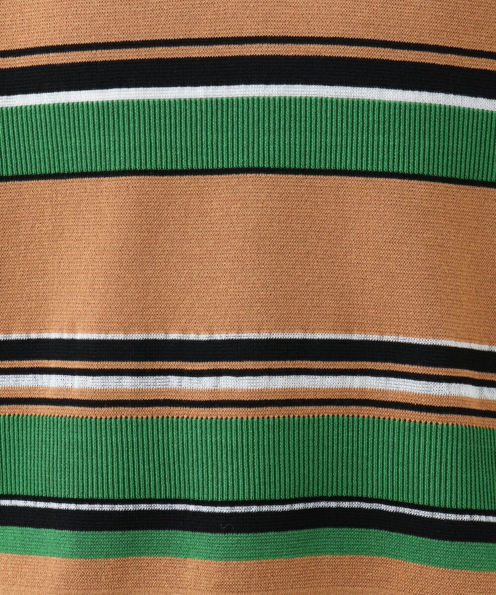 PZFJE17290 GEORGES RECH(ジョルジュ・レッシュ) スキッパーカラーマルチボーダーミラノリブニット ライトグレー系