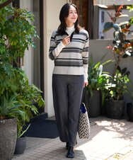 PZFJE17290 GEORGES RECH(ジョルジュ・レッシュ) スキッパーカラーマルチボーダーミラノリブニット ライトグレー系