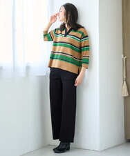 PZFJE17290 GEORGES RECH(ジョルジュ・レッシュ) スキッパーカラーマルチボーダーミラノリブニット ライトグレー系