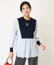 PZFJV28230 GEORGES RECH(ジョルジュ・レッシュ) ニットベスト付きストライプブラウス ネイビー