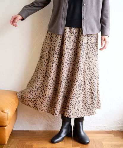PZHCD49330 GEORGES RECH  [日本製/セットアップ対応]レオパードギャザーフレアスカート