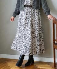 PZHCD49330 GEORGES RECH(ジョルジュ・レッシュ)  [日本製/セットアップ対応]レオパードギャザーフレアスカート ライトグレー