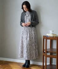 PZHCD49330 GEORGES RECH(ジョルジュ・レッシュ)  [日本製/セットアップ対応]レオパードギャザーフレアスカート ライトグレー