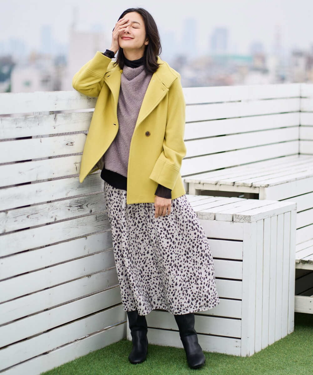 PZHCD49330 GEORGES RECH(ジョルジュ・レッシュ)  [日本製/セットアップ対応]レオパードギャザーフレアスカート ライトグレー