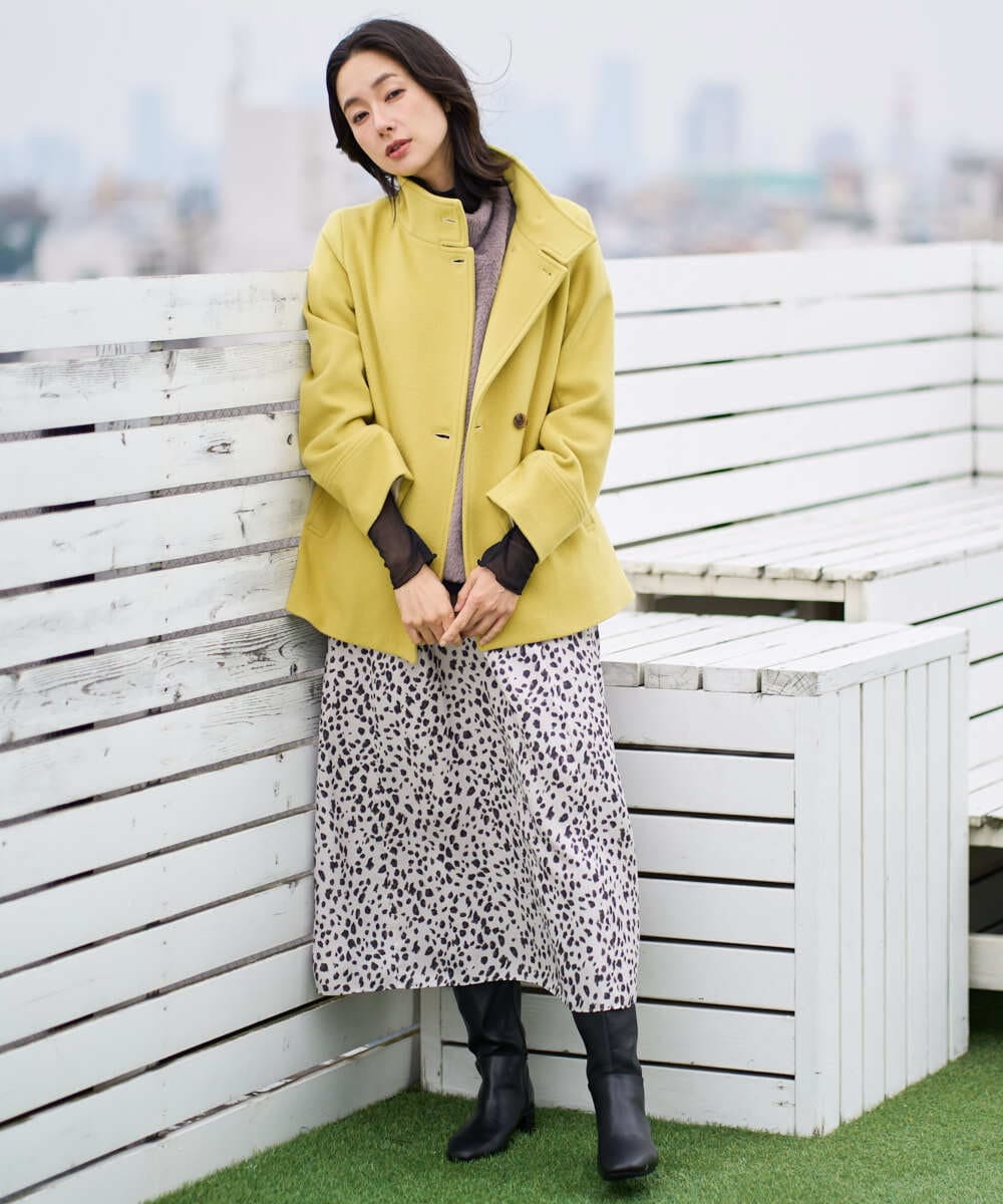 PZHCD49330 GEORGES RECH(ジョルジュ・レッシュ)  [日本製/セットアップ対応]レオパードギャザーフレアスカート ライトグレー