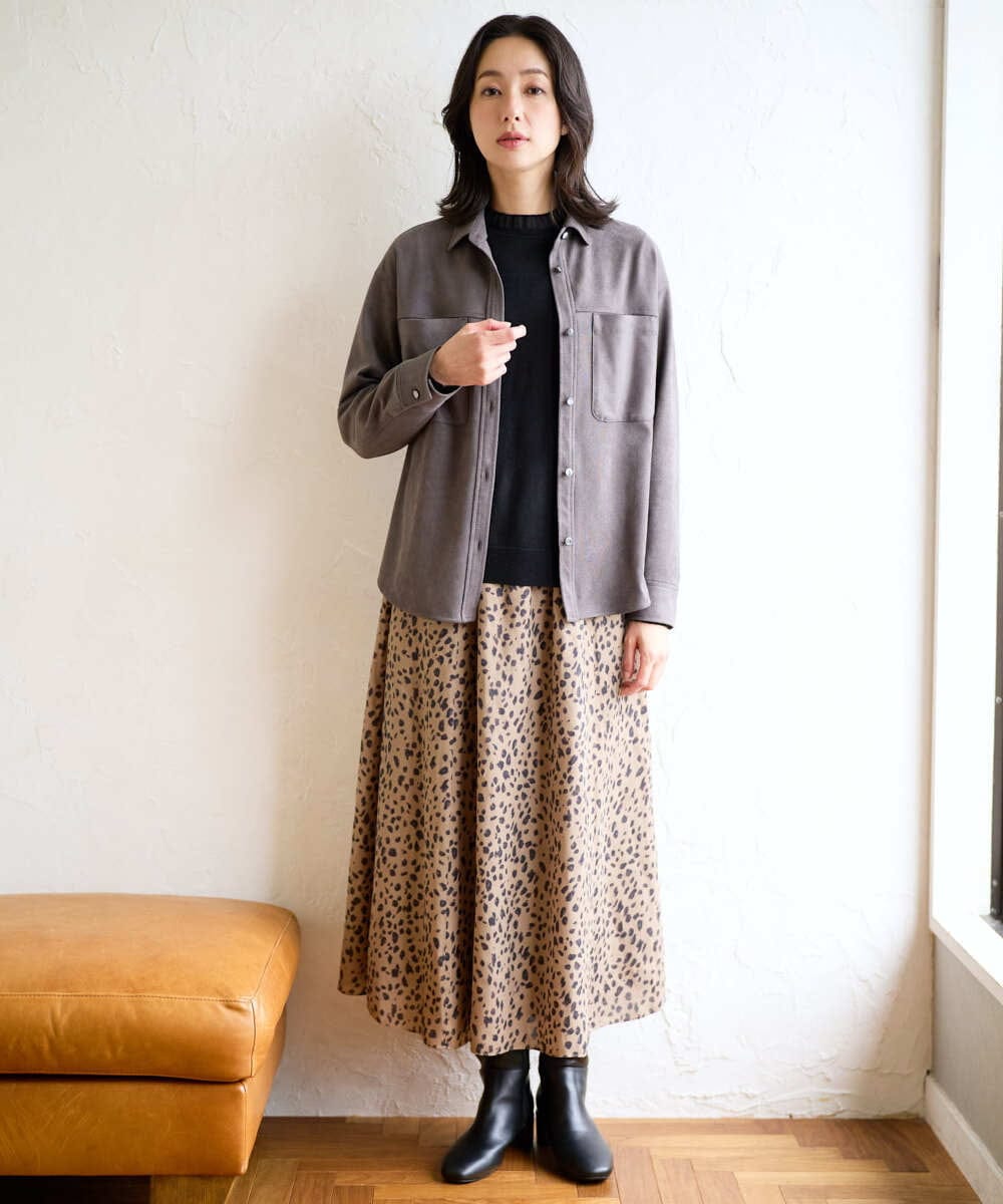 PZHCD49330 GEORGES RECH(ジョルジュ・レッシュ)  [日本製/セットアップ対応]レオパードギャザーフレアスカート ライトグレー