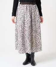 PZHCD49330 GEORGES RECH(ジョルジュ・レッシュ)  [日本製/セットアップ対応]レオパードギャザーフレアスカート ライトグレー