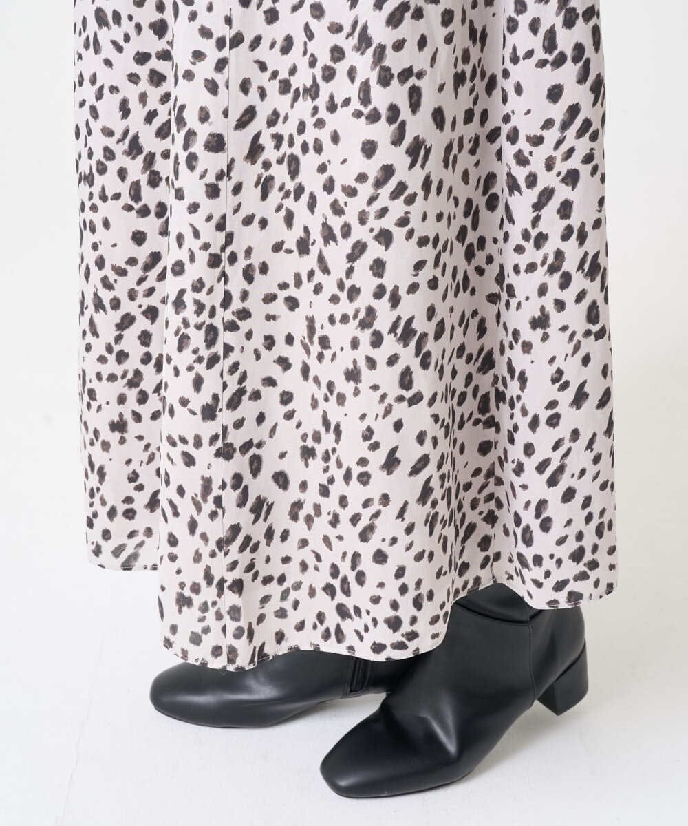 PZHCD49330 GEORGES RECH(ジョルジュ・レッシュ)  [日本製/セットアップ対応]レオパードギャザーフレアスカート ライトグレー