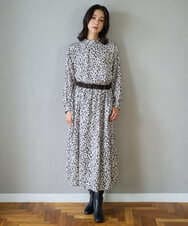 PZHCD49330 GEORGES RECH(ジョルジュ・レッシュ)  [日本製/セットアップ対応]レオパードギャザーフレアスカート ライトグレー