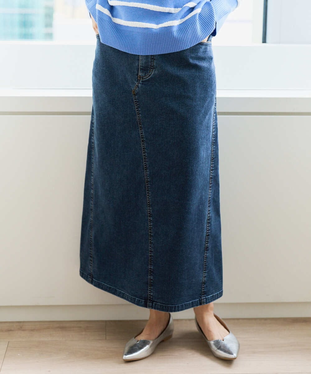 PZHEE01290 GEORGES RECH(ジョルジュ・レッシュ)  [セットアップ対応]ジャージーデニムセミタイトスカート ブルー