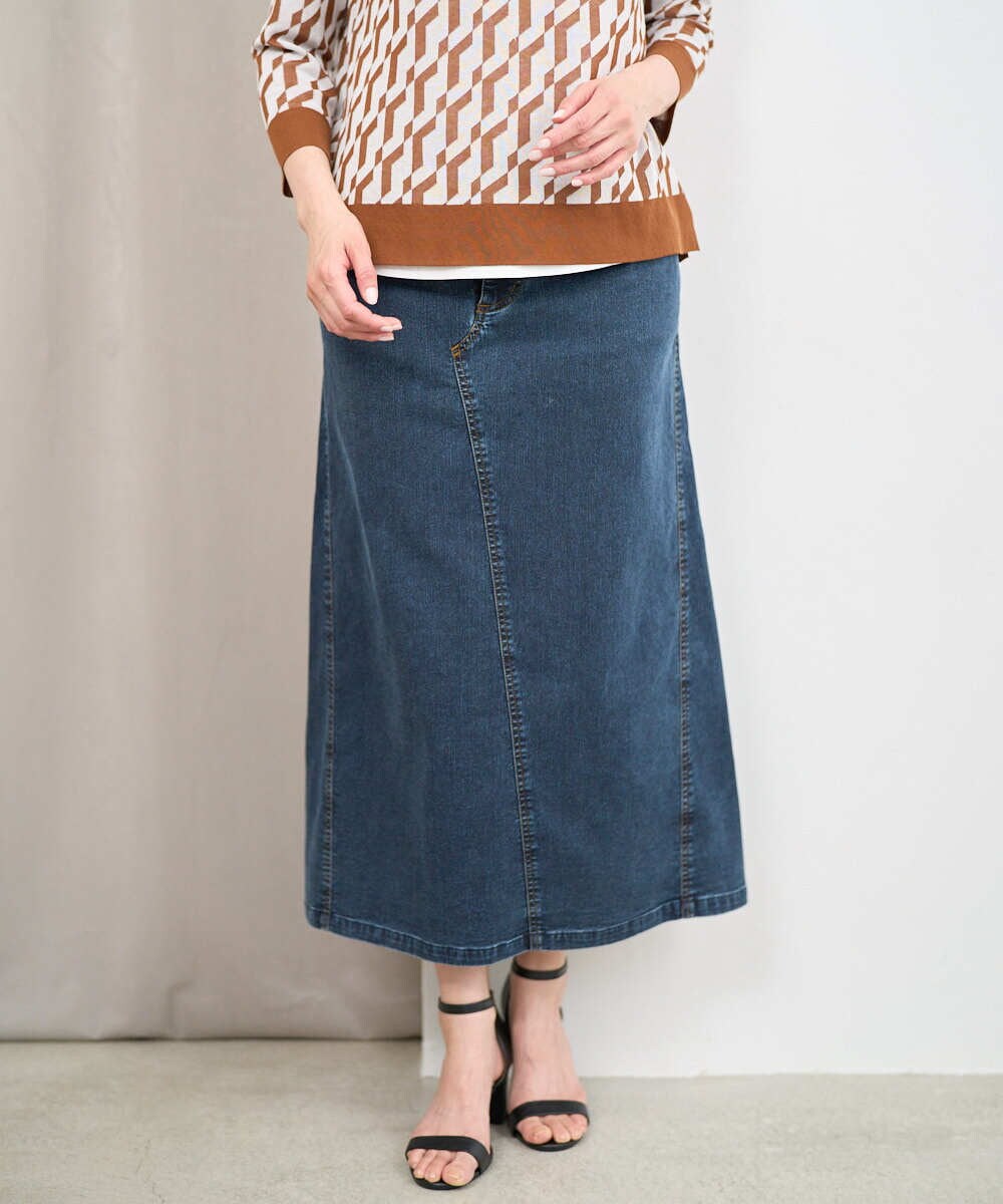 PZHEE01290 GEORGES RECH(ジョルジュ・レッシュ)  [セットアップ対応]ジャージーデニムセミタイトスカート ブルー