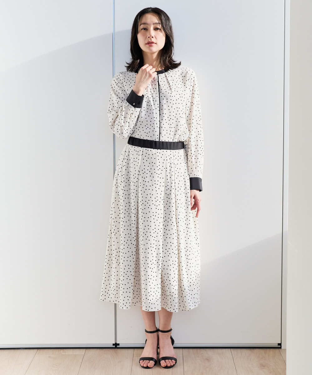 PZHEF30290 GEORGES RECH(ジョルジュ・レッシュ)  [セットアップ対応]ランダムドットタックフレアスカート アイボリー