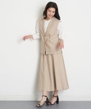 PZHET25360 GEORGES RECH(ジョルジュ・レッシュ)  [セットアップ対応]リネンへリンボンストライプフレアスカート アイボリー