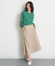 PZHET25360 GEORGES RECH(ジョルジュ・レッシュ)  [セットアップ対応]リネンへリンボンストライプフレアスカート アイボリー